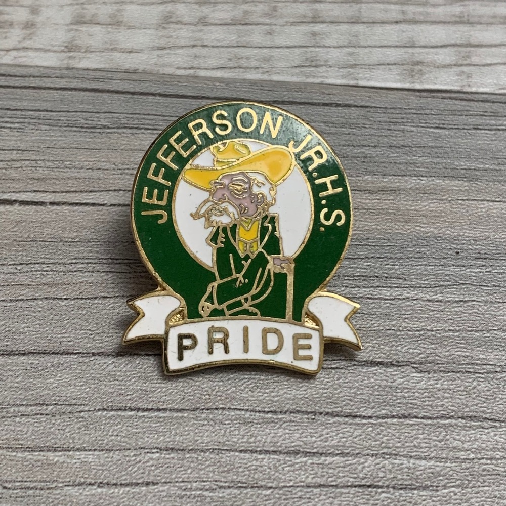 Vintage Jefferson Jr High School Pride Enamel Lapel Pin Mascot Gold Tone PFA LTD